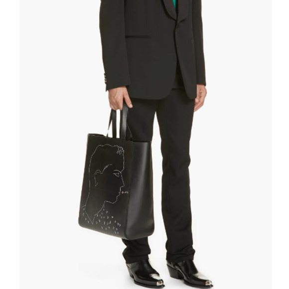 Calvin Klein x Andy Warhol Black Leather Tote Bag 205W39NYC RTW $1450 Shoulder - Picture 5 of 13